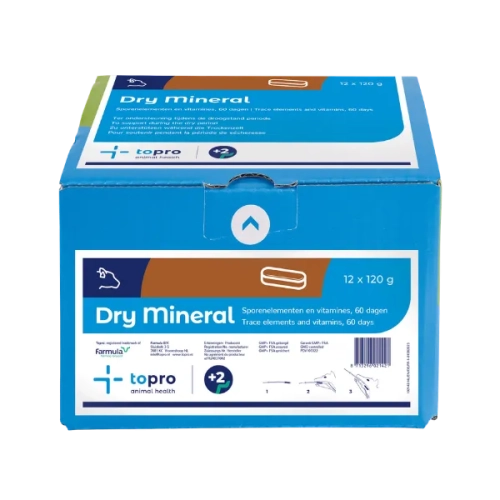 Bolus mineralno witaminowy dla krów w okresie zasuszenia DRY MINERAL BOLUS Topro opakowanie 12 sztuk po 120 g