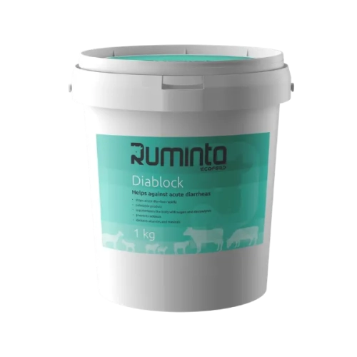 Preparat w proszku na ostre biegunki u cieląt prosiąt koźląt i jagniąt DIABLOCK Ruminta Ecofeed wiadro 1 kg