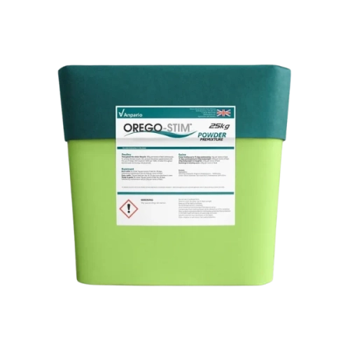 Preparat w proszku z olejkiem oregano na trawienie biegunki i odporność drobiu bydła trzody chlewnej owiec i kóz OREGO-STIM POWDER Anpario opakowanie 25 kg