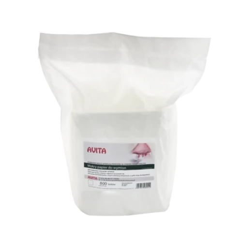 Mokry papier do czyszczenia i dezynfekcji wymion krów przed dojem AVITA worek 800 listków 20 × 20 cm